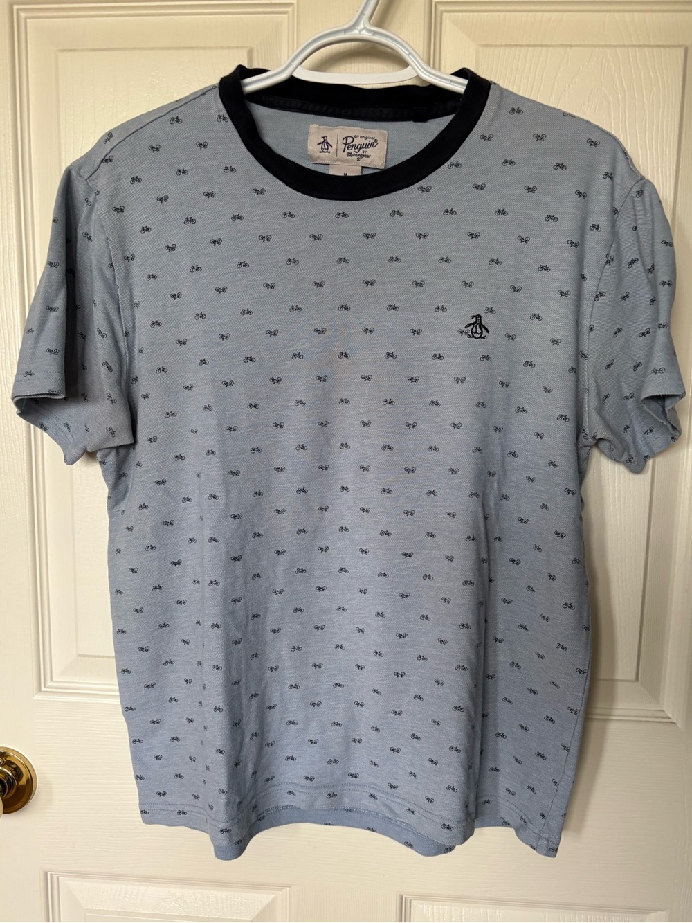 Original Penguin Blue Bicycle Biking Print Tshirt Mens Medium Short Sleeve
